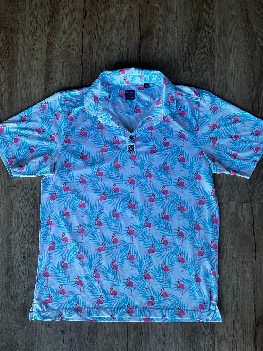 Con.Struct XL Flamingo Tropical Performance Golf Polo Shirt Quick Dry Pink Blue